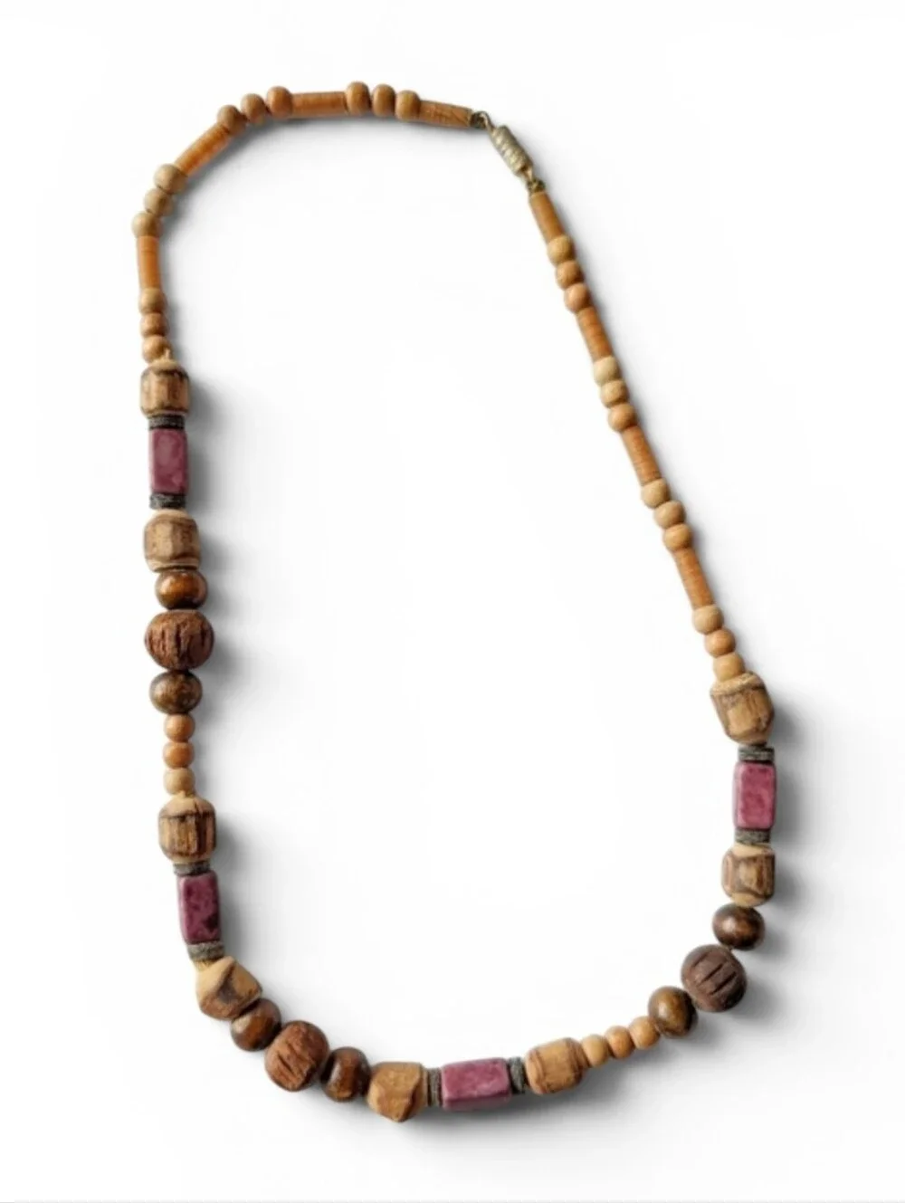 VINTAGE Hawaiian Beaded Surf Necklace Shell Cork Wood Natural Eco Choker